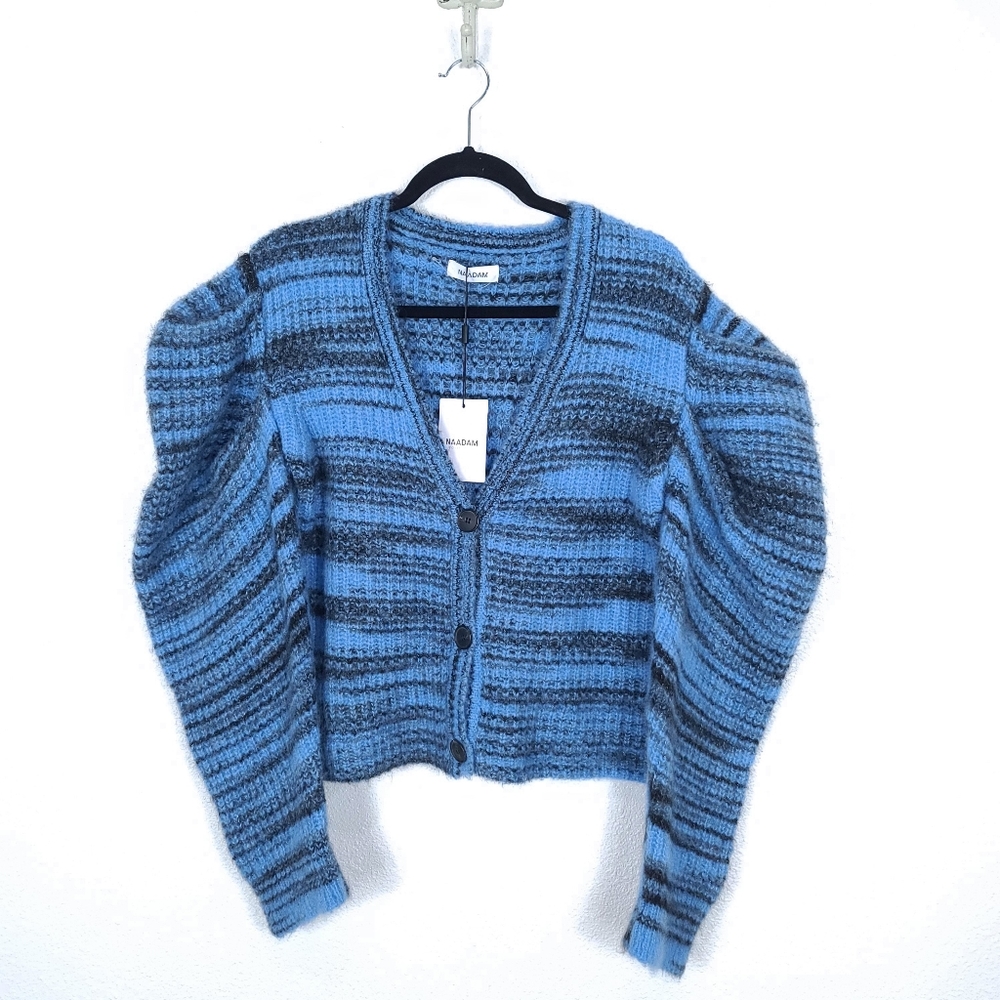 NAADAM Space Dye Alpaca Blue Puff Sleeves Cardigan - Picture 4 of 15